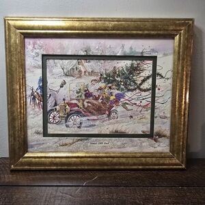 Peggy Abrams Santa's 1909 Ford Signed Framed Matted Print